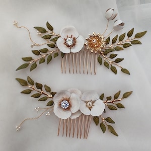 Grecian flower combs, bridal hair accessories. Floral bridal hair comb.