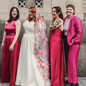 Pink floral sequin veil. Colourful alternative bridal veil. Valentina.