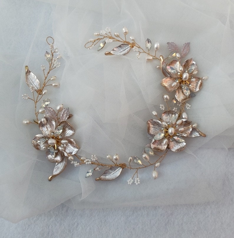 Wild Rose flower crown, bridal hair accessories. Floral bridal hair comb. image 8