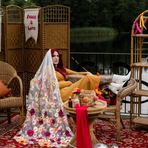 Colourful floral veil. Veil with embroidered flowers. Alternative bridal veil. Fabric is called 'Flora'.