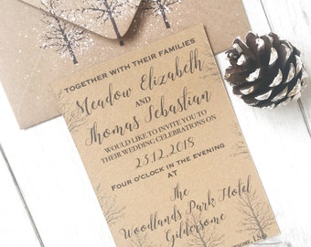 Rustic Winter Wedding Invitations, Christmas Wedding Invitation, Winter Wedding Invitation, Winter Wedding Rustic Invitation, Wedding