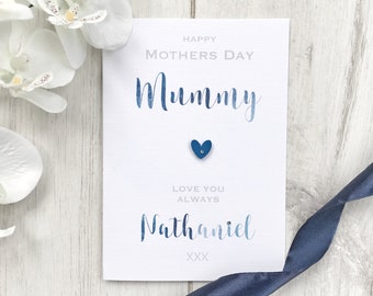 Personalised Mothers Day Card from from Son/Daughter (blue/grey/emerald)