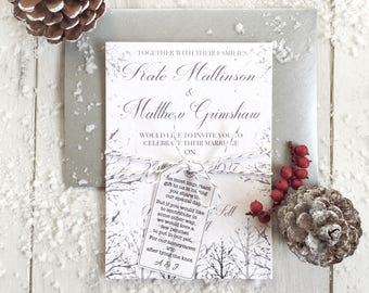 SAMPLE Winter Wedding Invitations, Christmas Wedding Invitations, Snow Wedding Invitation, Winter Wedding Rustic Invitation, White Wedding