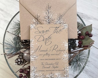 Rustic Winter Wedding Save The Date Invitation, Rustic Winter Wedding, Christmas Wedding, Christmas Save the Date, Snow Wedding