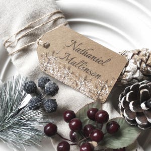 Cartão de nome personalizado, cartão de nome de mesa, cartões de assento de casamento, cartão de nome de casamento de inverno, cartão de assento de casamento, cartão de lugar, nome de lugar