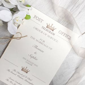 Commande de télégramme vintage de Service, rustique ordre de Service, thème de papeterie de mariage Vintage télégramme, télégramme ordre de Service, Service