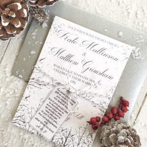 SAMPLE Winter Wedding Invitations, Christmas Wedding Invitations, Snow Wedding Invitation, Winter Wedding Rustic Invitation, White Wedding image 2