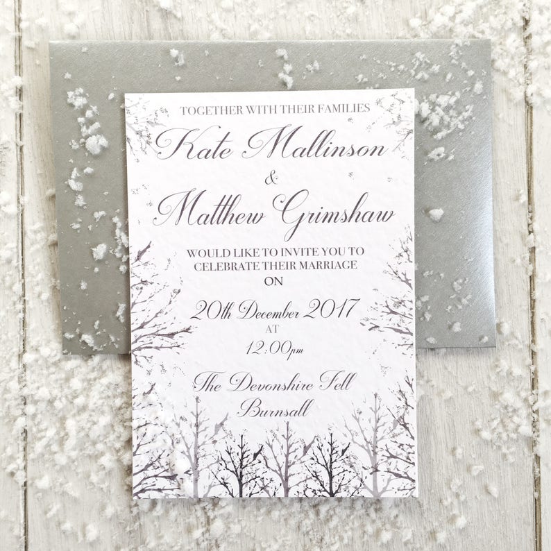 SAMPLE Winter Wedding Invitations, Christmas Wedding Invitations, Snow Wedding Invitation, Winter Wedding Rustic Invitation, White Wedding image 3