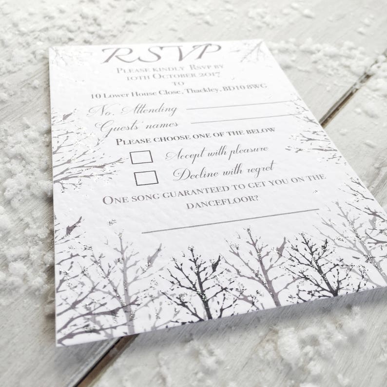 SAMPLE Winter Wedding Invitations, Christmas Wedding Invitations, Snow Wedding Invitation, Winter Wedding Rustic Invitation, White Wedding image 7