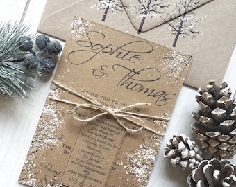 Rustic Winter Wedding Invitation Stationery for a Snow Themed Winter Wedding