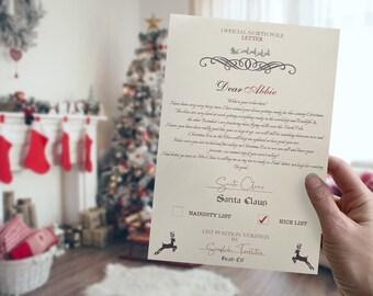 Gepersonaliseerde kerstmanbrief, kerstavonddoosgeschenk, brief van de kerstman, kinderbrief van de kerstman, kerstmanbrief van de Noordpool