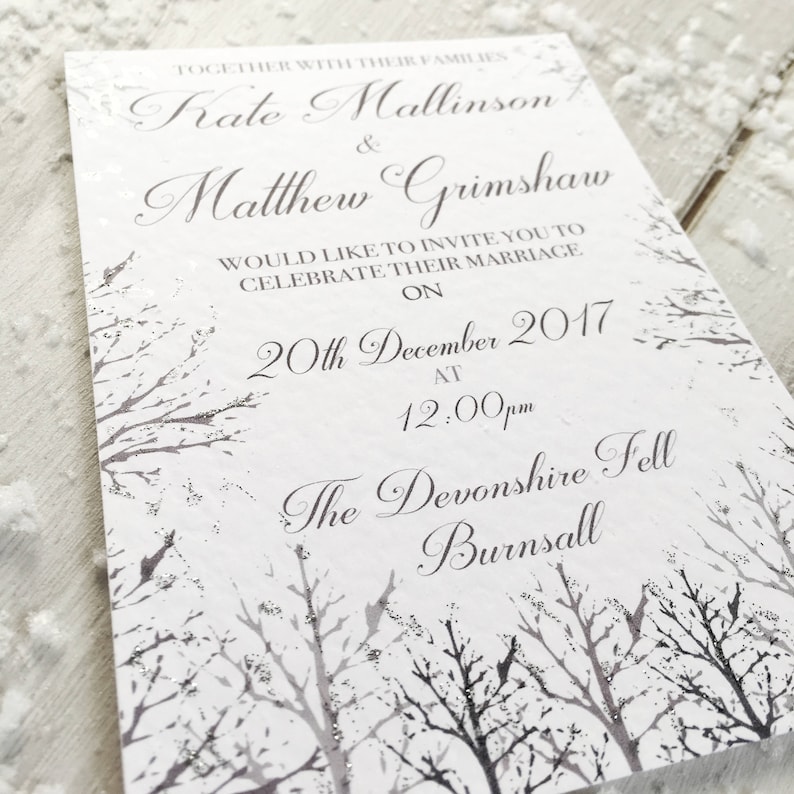 SAMPLE Winter Wedding Invitations, Christmas Wedding Invitations, Snow Wedding Invitation, Winter Wedding Rustic Invitation, White Wedding image 4