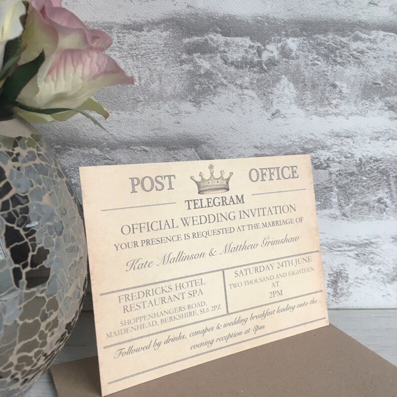 SAMPLE Vintage Travel Wedding Invitation, Telegram Wedding, Destination Wedding Invitations, Vintage Wedding, Travel theme invitation image 5