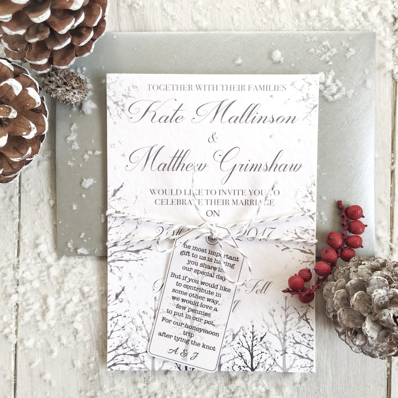 SAMPLE Winter Wedding Invitations, Christmas Wedding Invitations, Snow Wedding Invitation, Winter Wedding Rustic Invitation, White Wedding image 9