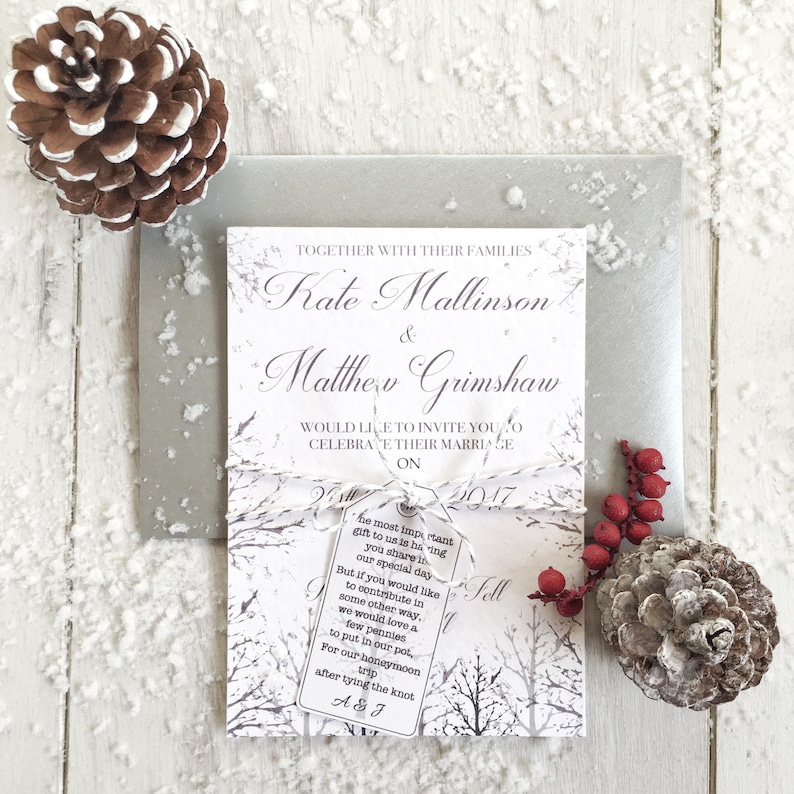 SAMPLE Winter Wedding Invitations, Christmas Wedding Invitations, Snow Wedding Invitation, Winter Wedding Rustic Invitation, White Wedding image 1