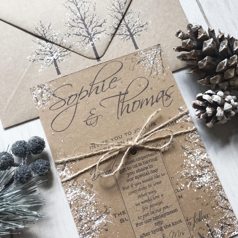 SAMPLE Rustic Winter Wedding Invitation, Rustic Wedding, Winter Wedding, Christmas Wedding Invitation, Rustic Winter Wedding, Snow Wedding image 8