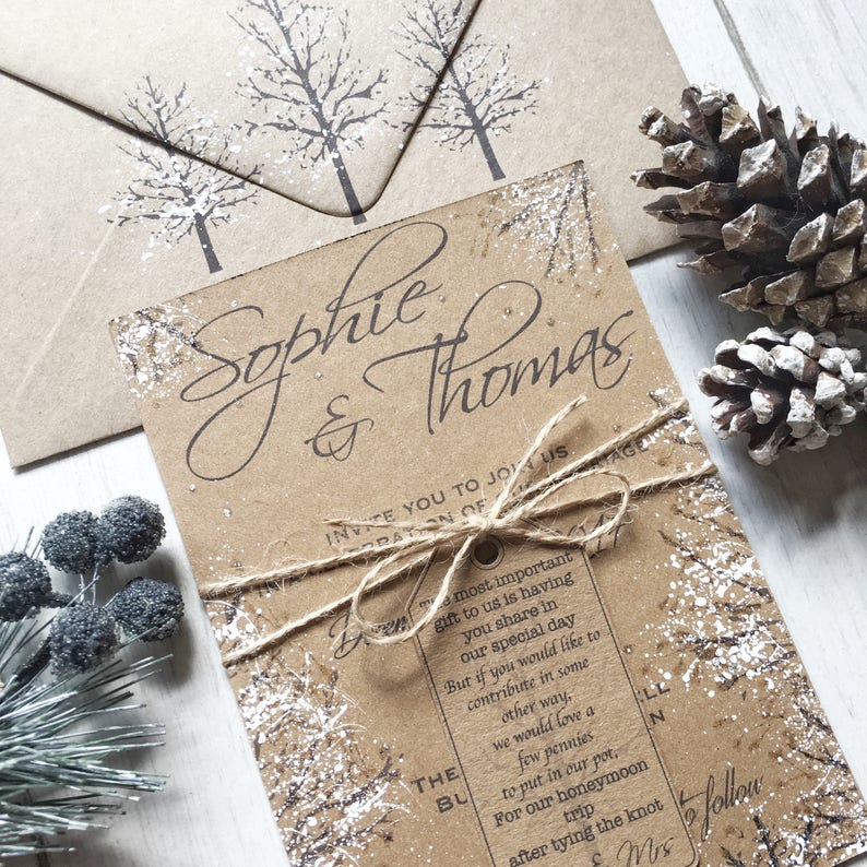 Winter Wedding Invitations Handmade Winter Wedding image 2