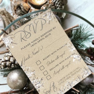 SAMPLE Rustic Winter Wedding Invitation, Rustic Wedding, Winter Wedding, Christmas Wedding Invitation, Rustic Winter Wedding, Snow Wedding image 6