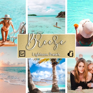 May include: A collection of Lightroom presets called "Breeze" that can be used to edit photos to have a tropical, summery feel. The presets are designed to enhance colors, add warmth, and create a dreamy, beachy aesthetic.