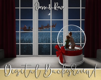 Christmas Window Snow Globe Digital Background Backdrop photoshop edit creative fine art photography themed composite background Xmas Santa