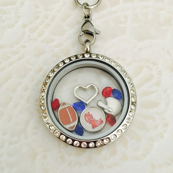 Ole Miss inspired memory locket with choice of chain