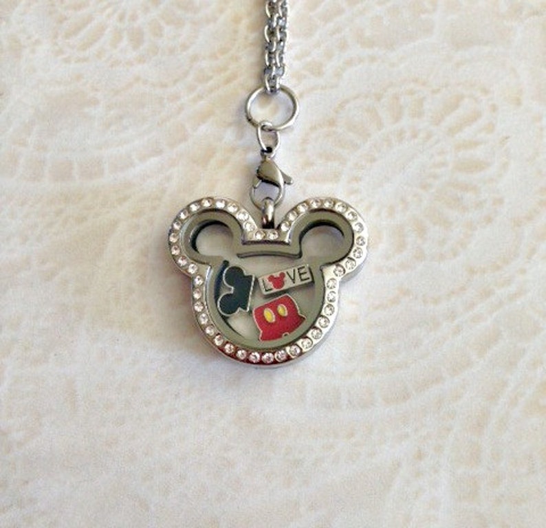 Mickey Love inspired stainless steel memory locket with crystals and charms