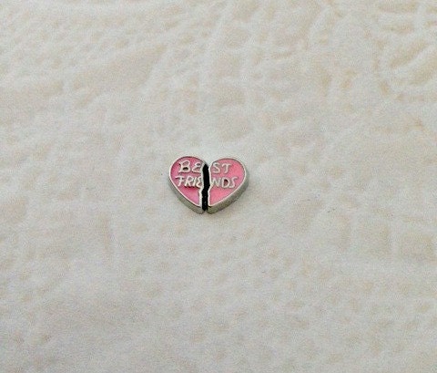 Best friend pink half hearts floating charms for memory | Etsy