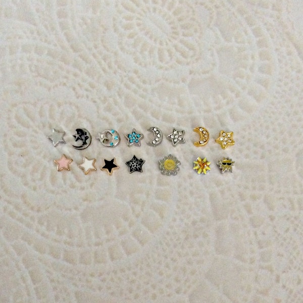 Moon Sun and Stars floating charms for memory lockets
