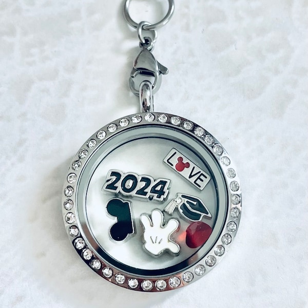 Disney inspired Graduation 2024 stainless steel memory locket with choice of stainless steel chain