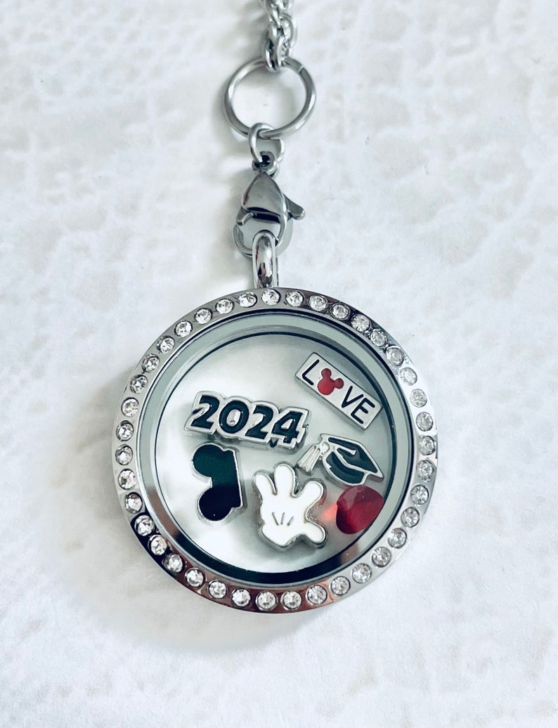 Disney inspired Graduation 2024 stainless steel memory locket with choice of stainless steel chain image 1