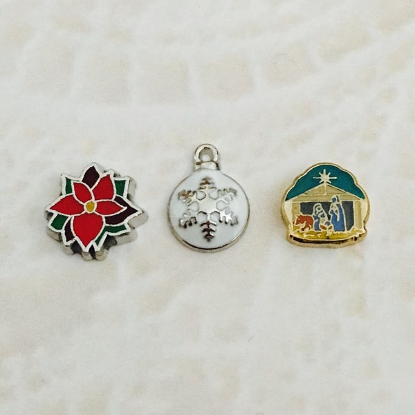 Christmas floating charms poinsettia manger ornament for memory lockets