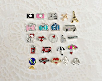 Travel floating charms for memory lockets