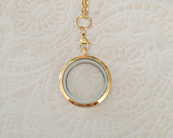 Large Gold 30mm Memory locket stainless steel and choice of chain