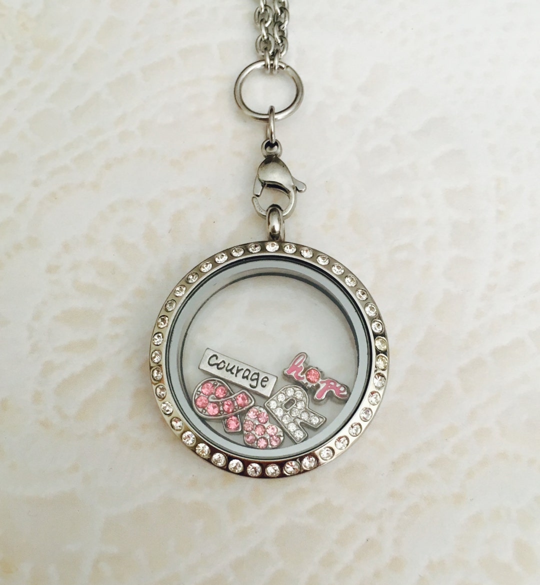 Breast Cancer Awarness Memory Locket Large Stainless Steel With Choice ...