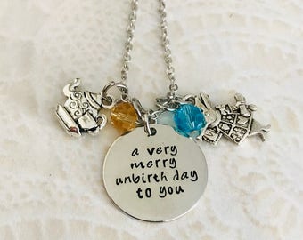 Disney Alice in wonderland a very merry unbirthday to you charm necklace