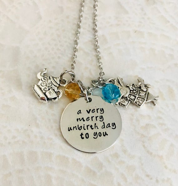 Alice in Wonderland inspired unbirthday keyring A very merry unbirthday to you