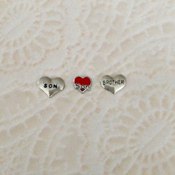 Son and brother heart floating charms for memory lockets