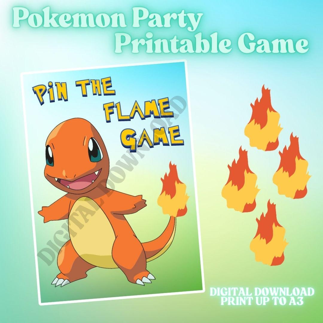 Pokemon Birthday Party Pin the Flame on Charmander Printable A3 Game - Etsy, image size:1080x1080