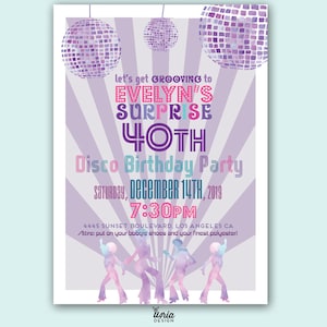 Disco Themed Birthday Invitation.  Disco Party Invite.  70's Themed Party Invitation.  Groovy 70's Party.  DIY Disco Birthday Party Invite.