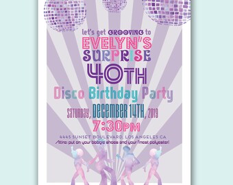 Watercolor Disco Birthday Invitation: 70s Groovy Party (Digital Download)