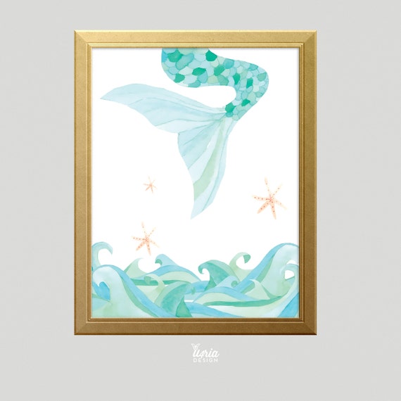 Watercolor Little Mermaid Kids Wall Art Mermaid Wall Art Etsy