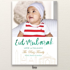 Cartão com foto de Eid Mubarak. Cartão Eid. Cartão Ramadã Mubarak. Cartões Eid-ul-Fitr. Cartão de celebração do Eid. Cartão fotográfico EId