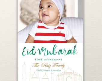 Aquarel Eid Mubarak-fotokaart (digitaal)