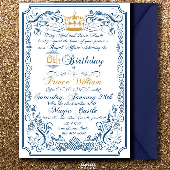 Royal Princess Birthday Invitation Royal Prince Birthday Etsy