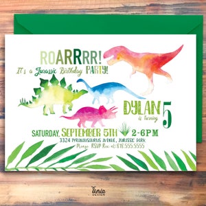 Watercolor Dinosaur Birthday Invitation: Jurassic Party (Digital PDF)