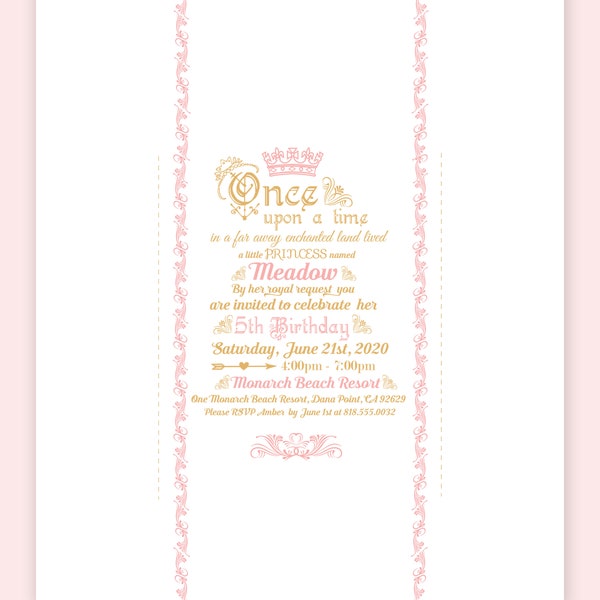 Digitale Elegante Prinses Scroll Verjaardagsuitnodiging in Goud en Roze, Princess Scroll Uitnodiging, Luxe Scroll Uitnodiging, Prinses Feest, DIY