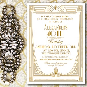 Great Gatsby Themed Invitation. Great Gatsby Invitation.  Gold Invitation. Great Gatsby Party. Art Deco Invite. Roaring 20&#39;s Invite