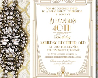 Great Gatsby Themed Invitation. Great Gatsby Invitation.  Gold Invitation. Great Gatsby Party. Art Deco Invite. Roaring 20&#39;s Invite