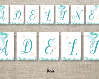 Watercolor Mermaid Birthday Banner: Under The Sea Party Decor