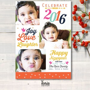 New Years Photo Card: Joy, Love, Laughter (Digital File)